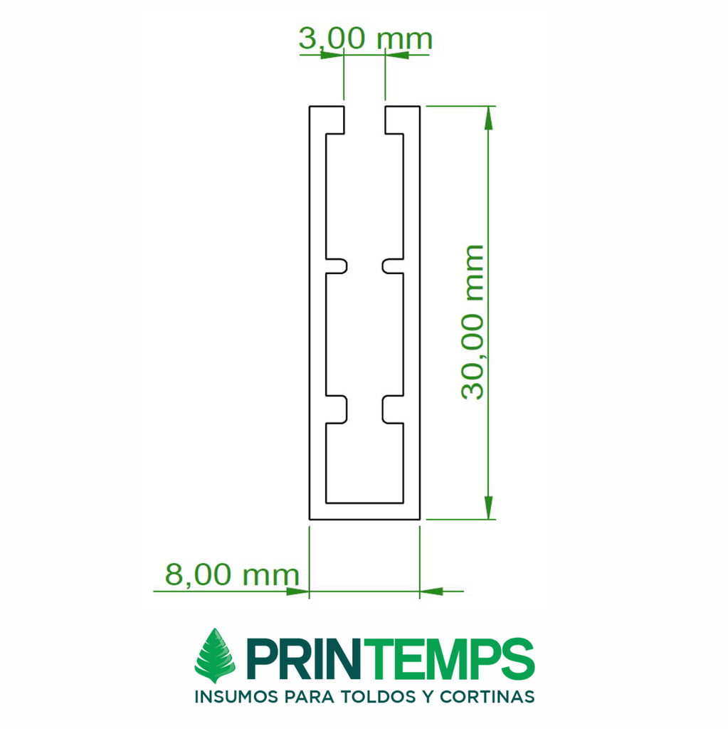 Perfil Aluminio simple CP3 Alex - 2 mts BLANCO  Roller