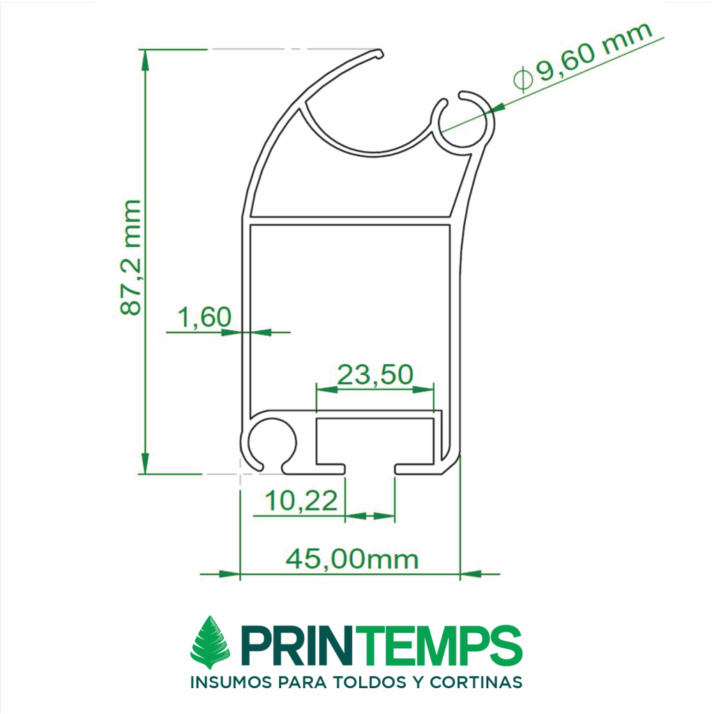 Barra Frente TP3 NEGRO con desagote x 3 mts