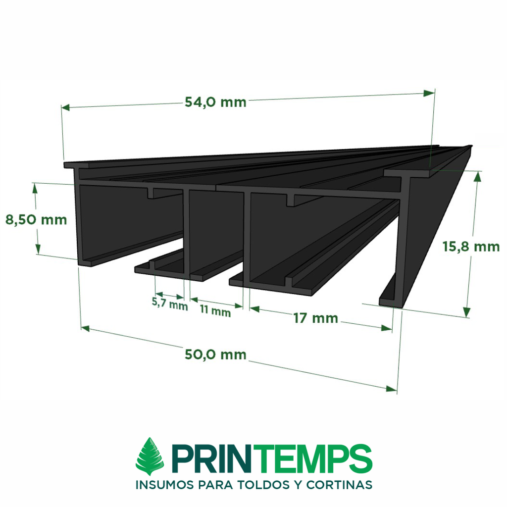 Perfil Guia Panel Oriental (3 vías) NEGRO x 6 Mts
