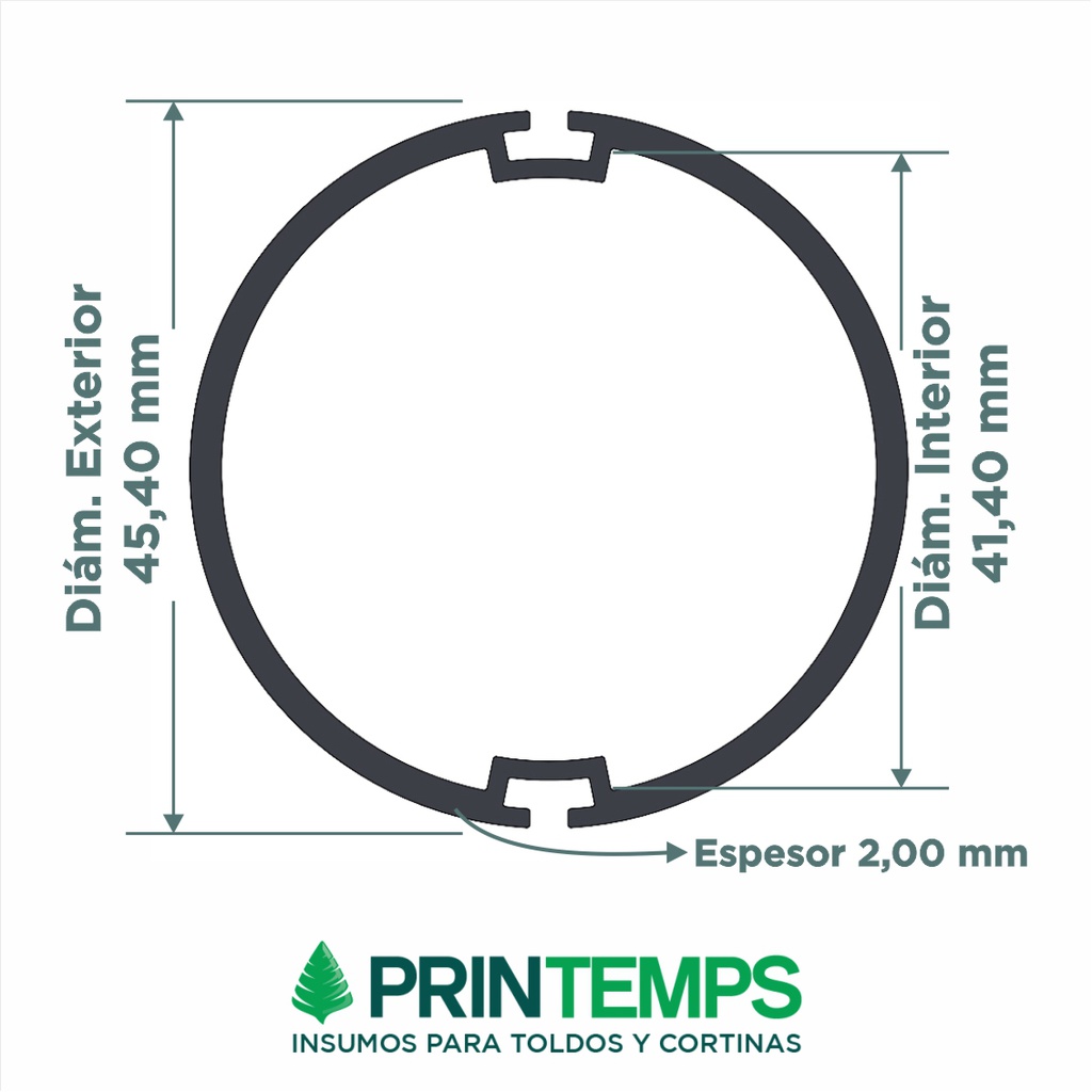 *Tubo aluminio 45 mm con nervadura x 5,80 mts - Espesor 2 mm (R6152)