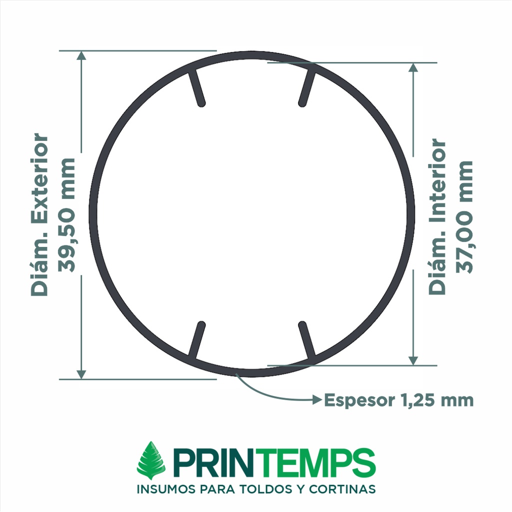 *Tubo aluminio x 2 mts con DOBLE nervadura (41mm - A)
