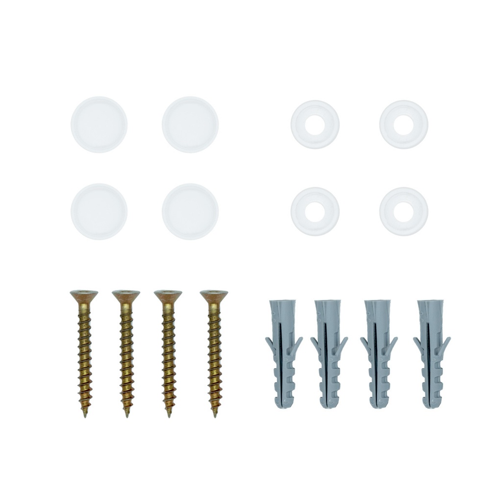 *KIT FIJACIÓN para cortina Roller 4 TORNILLO + 4 TARUGO 6 mm + 4 TAPA TORNILLO